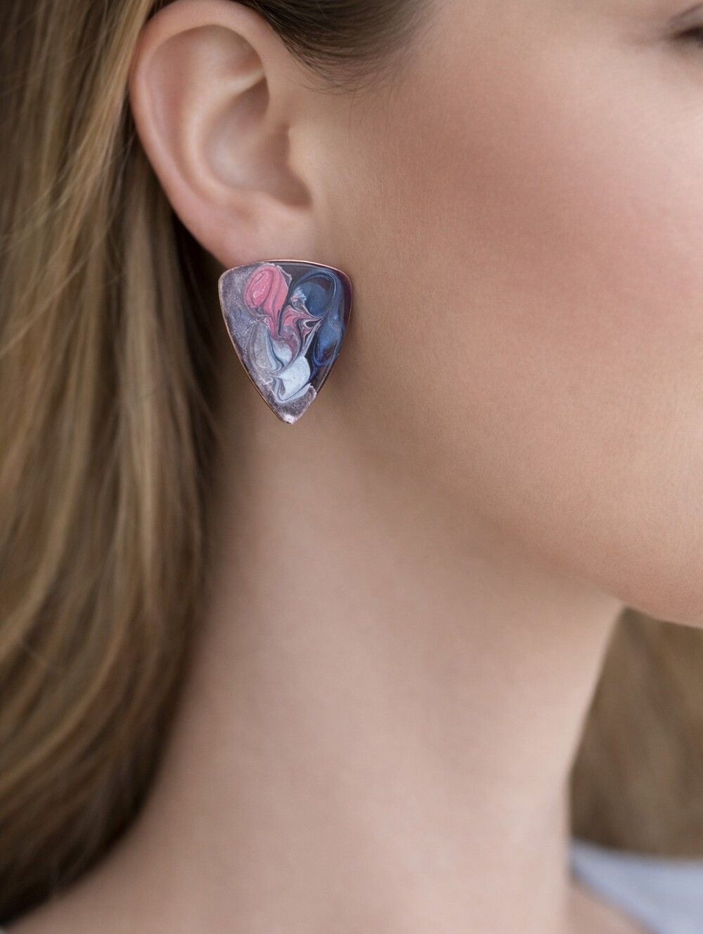 Resin Earrings Pink Large Swirl Statement 2" Bold Art Style Early 2000s Drop